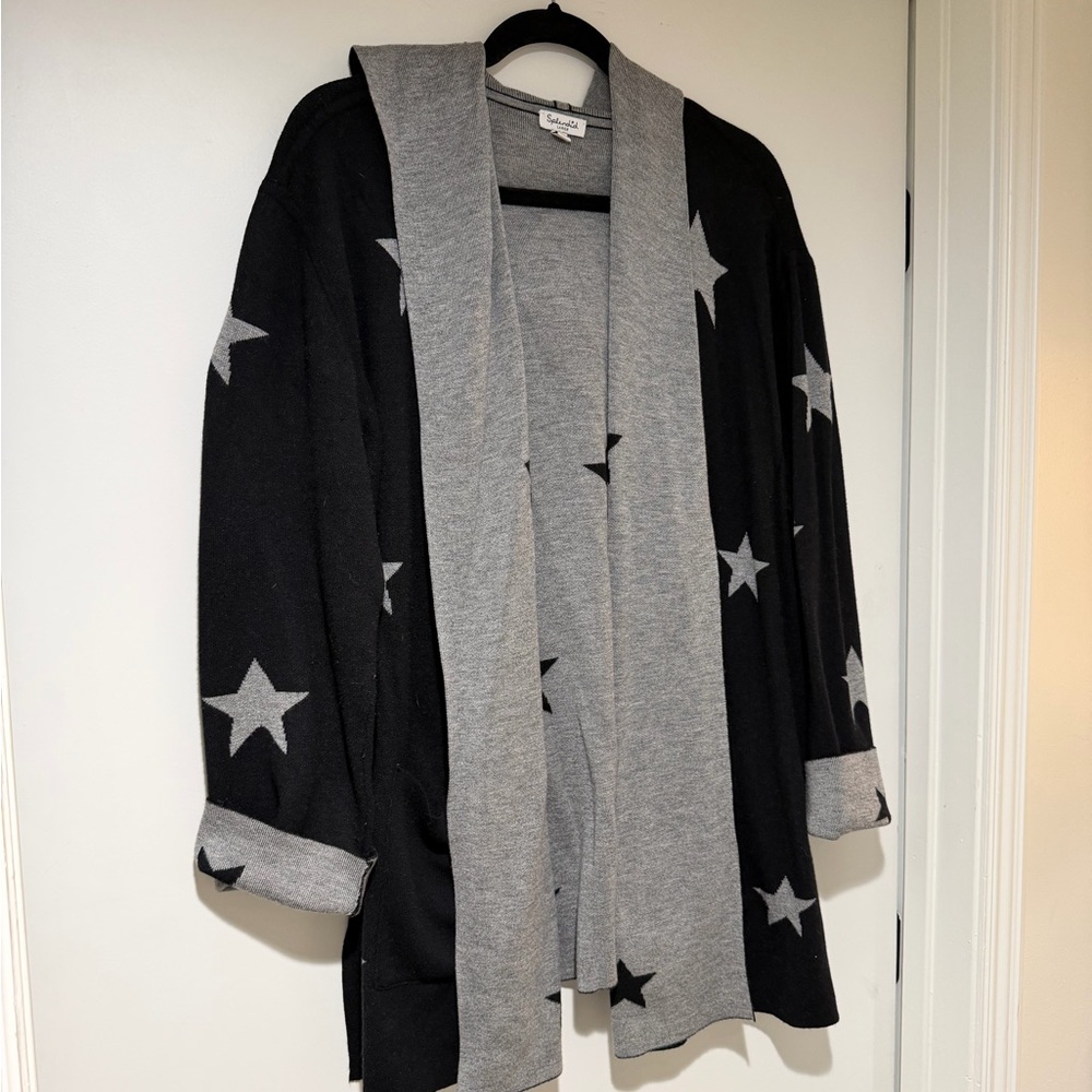 Splendid Sydney Reversible Hooded Cardigan in Black Gray Stars Womens - Size L